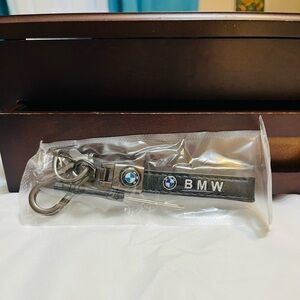 BMW Black Leather Keychain Strap & Key Fob Holder w/ Screwdriver Tool Accessory